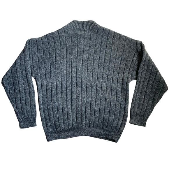 VTG Wool Chunky Knit Zip Cardigan Sweater Elbow Patches L Gray Fisherman Grandpa - Picture 3 of 9